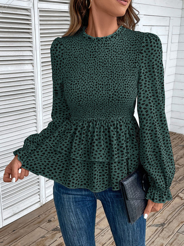 New women's mid-collar printed long-sleeved shirt - Closther