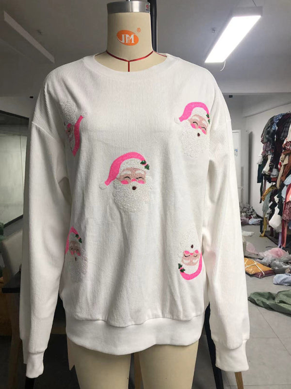 New Women’s Santa Claus Sequin Embroidery Loose Casual Long Sleeve Sweater