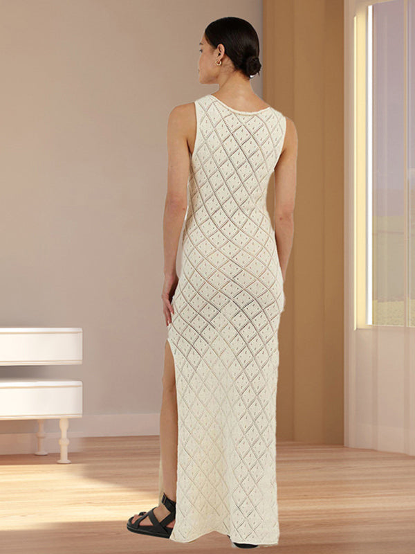 New women’s sexy perspective hook flower hollow knitted dress
