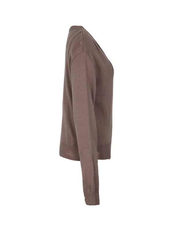 New women’s solid color hollow sweater