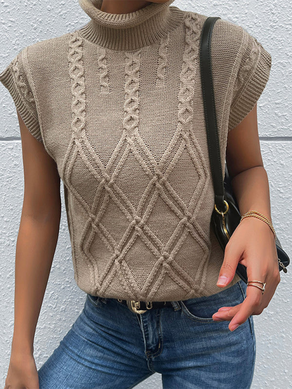 New women’s solid color short sleeve turtleneck sweater