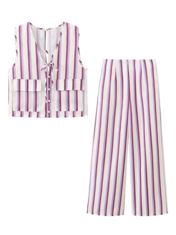 New women’s striped printed strappy vest and trousers set