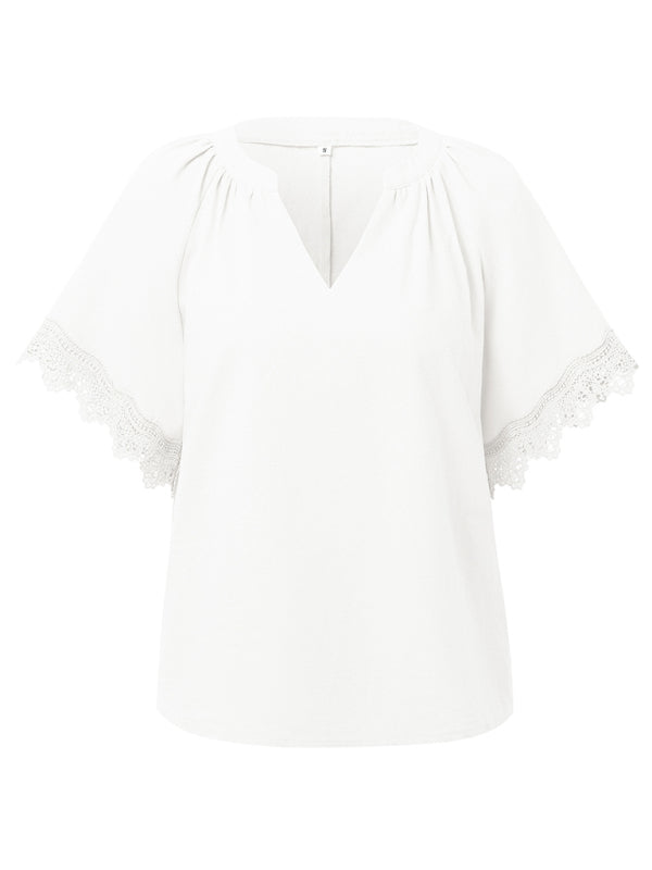 New women’s V-neck patchwork lace top