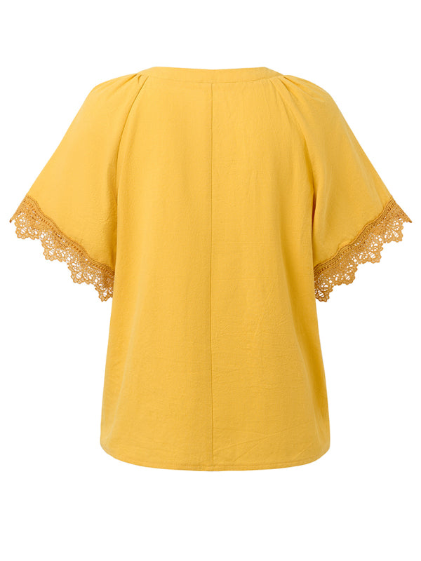 New women’s V-neck patchwork lace top