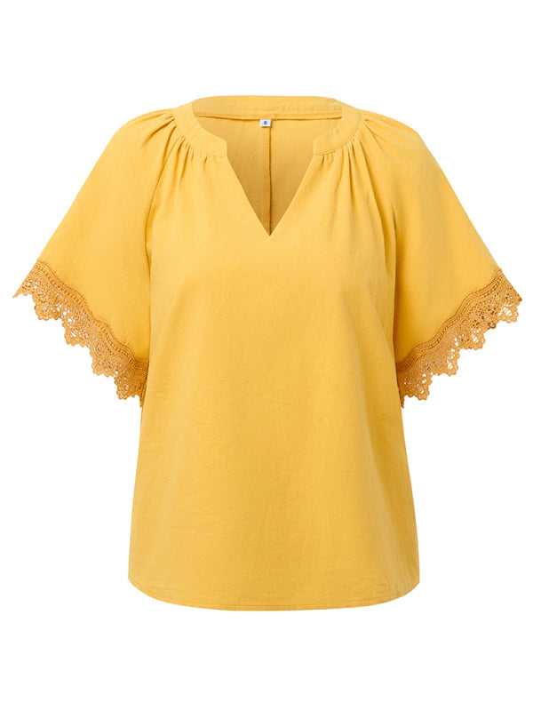 New women’s V-neck patchwork lace top