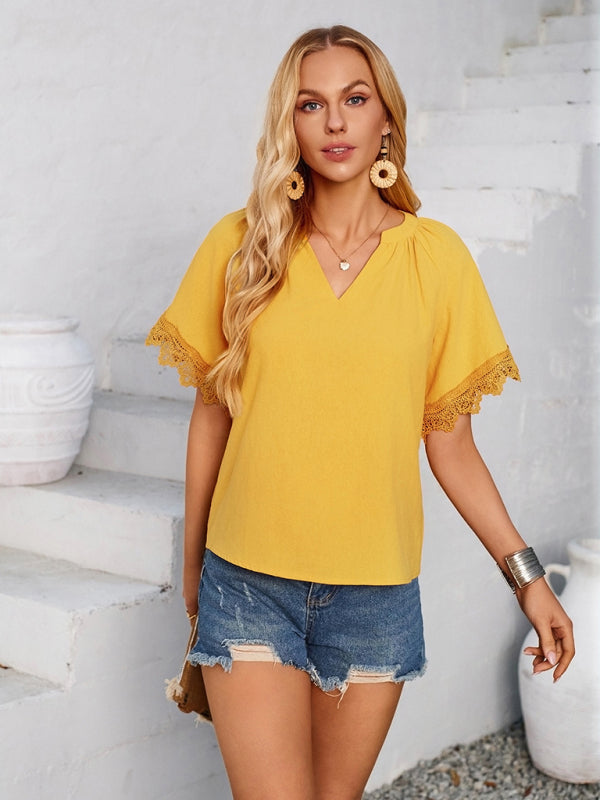 New women’s V-neck patchwork lace top
