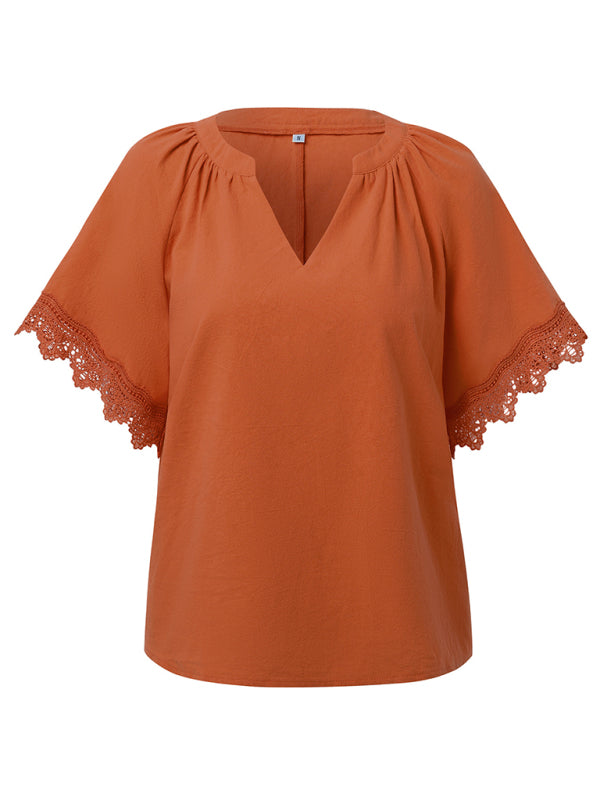 New women’s V-neck patchwork lace top