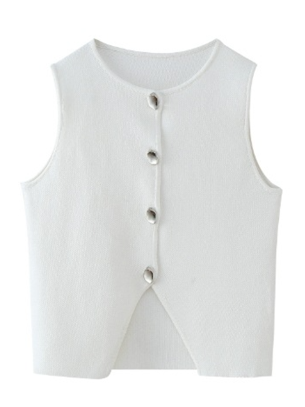 New women’s versatile slim fit knitted short vest top - White / XS