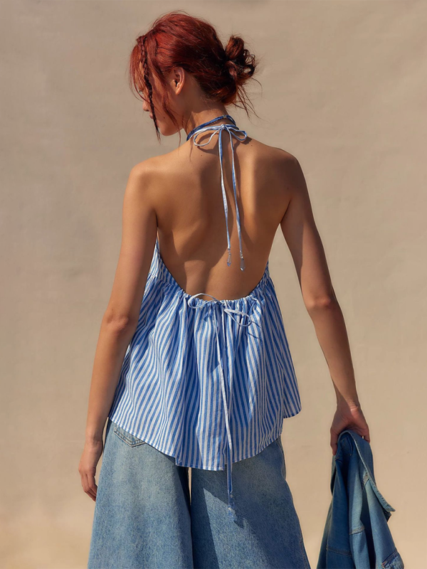 New Y2K fashion women’s striped strappy backless sexy hot top