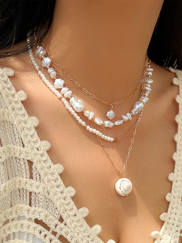 Ocean-style shell conch tassel multi-layer necklace stacked soft clay starfish necklace - Pattern7 / FREESIZE