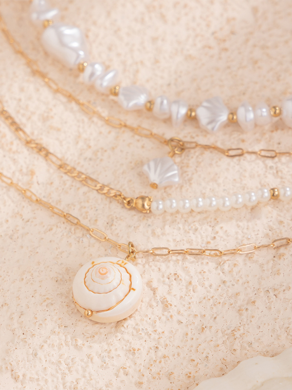 Ocean-style shell conch tassel multi-layer necklace stacked soft clay starfish necklace