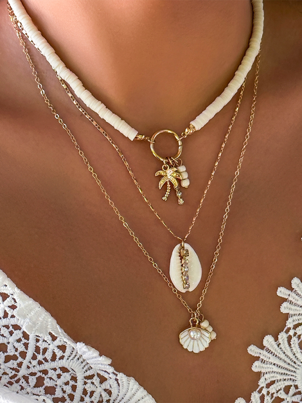 Ocean-style shell conch tassel multi-layer necklace stacked soft clay starfish necklace - Pattern9 / FREESIZE
