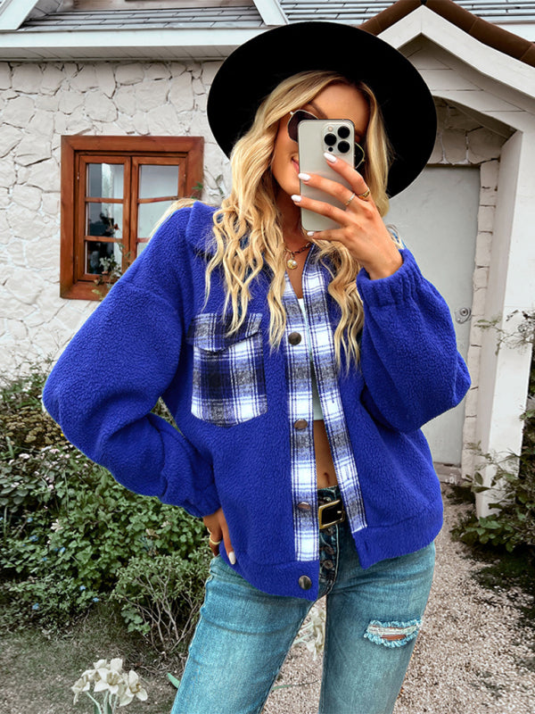 Plaid Lapel Collar Women’s Casual Jacket