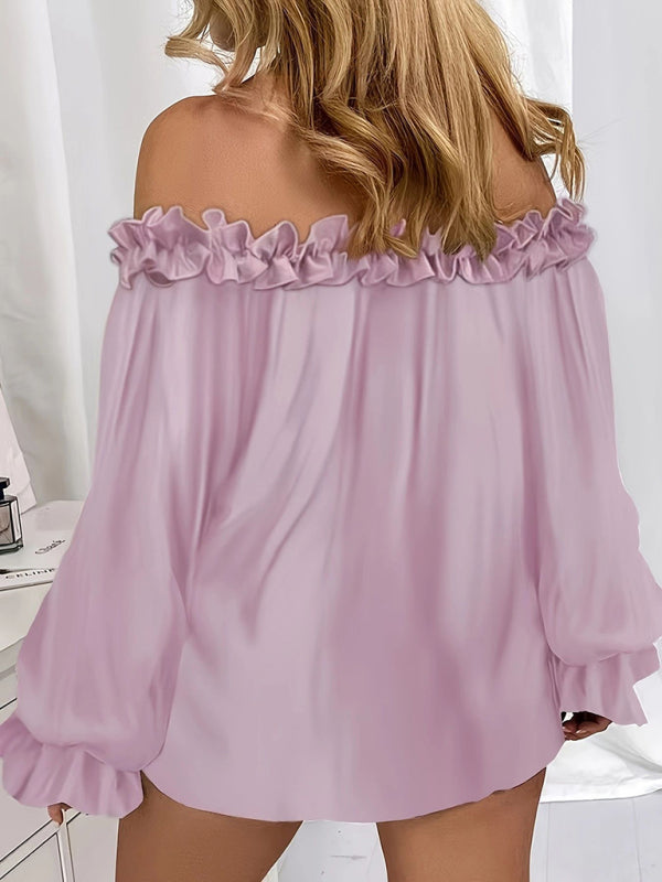 Plus size women’s fashion ruffled one shoulder long sleeve top