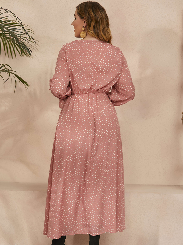 Plus size women’s new polka-dot loose long-sleeved dress
