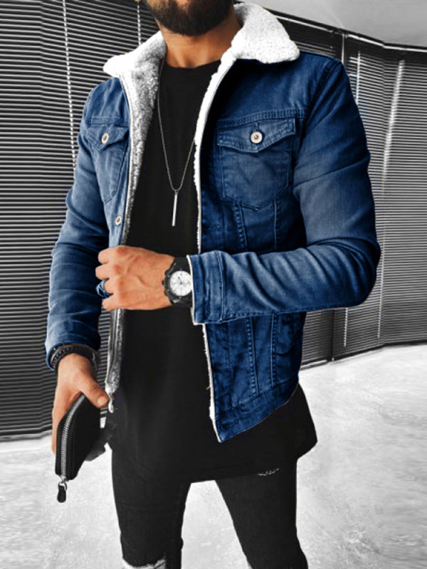 Plush Style Thickened Denim Men’s Outer Jacket