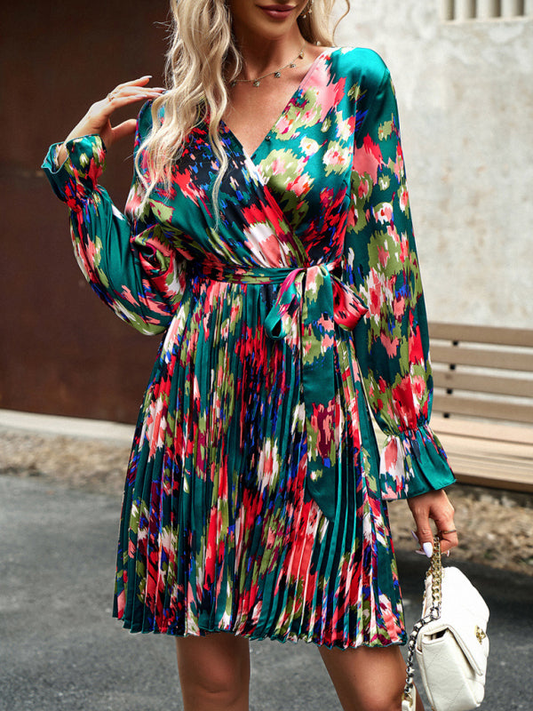 printed dress temperament elegant dress - Green black jasper / S