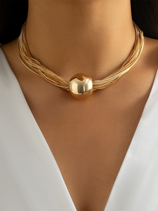 Punk multi-layer chain stacking necklace simple niche geometric sphere personality necklace - Golden / FREESIZE