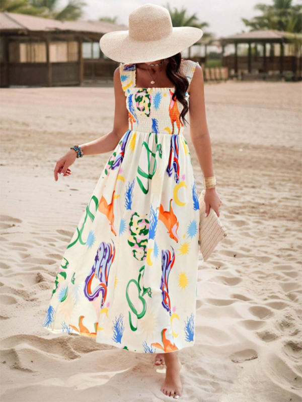 Resort style printed cross front midi dress - Pattern3 / S