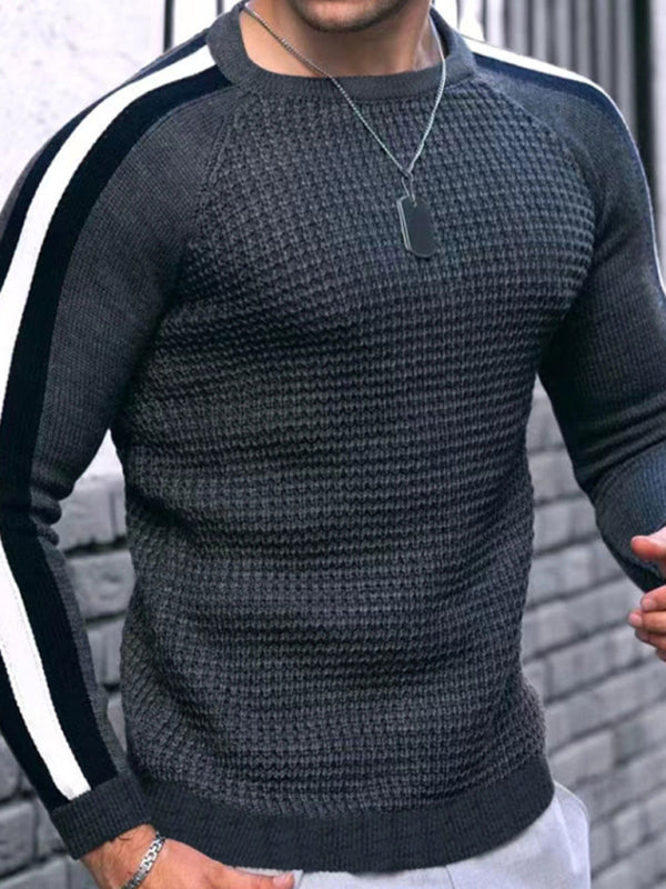 Round neck color contrast t-shirt men’s casual loose bottoming sweater