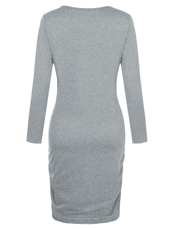 Round neck long sleeve solid irregular pregnant women’s dress