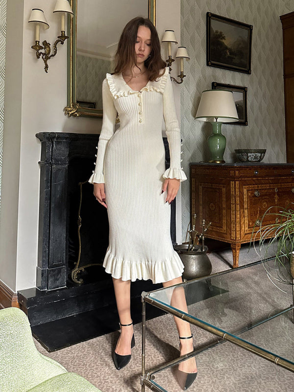 Ruffled Knit Sweater Dress