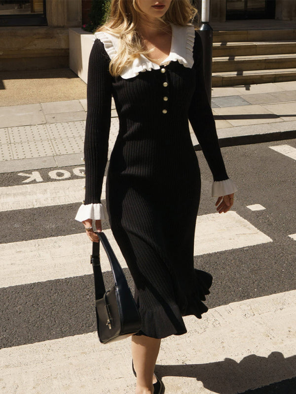 Ruffled Knit Sweater Dress