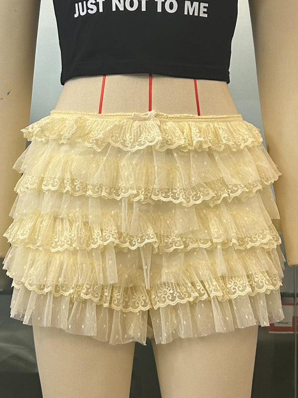 Ruffled Wavy Low Rise Shorts - Cracker khaki / S