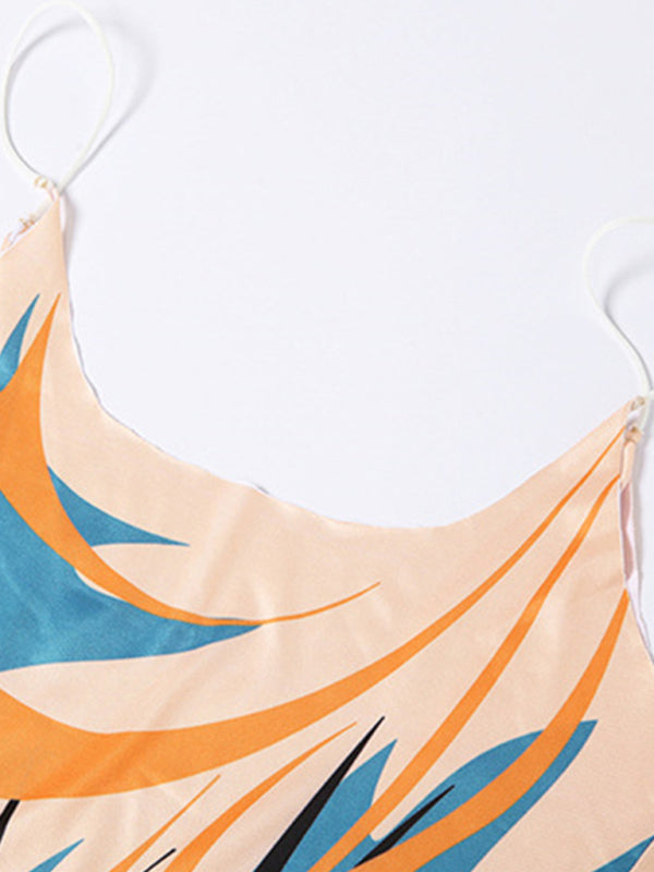 Sexy Cutout Sling Backless Print Slim Fit Maxi Dress