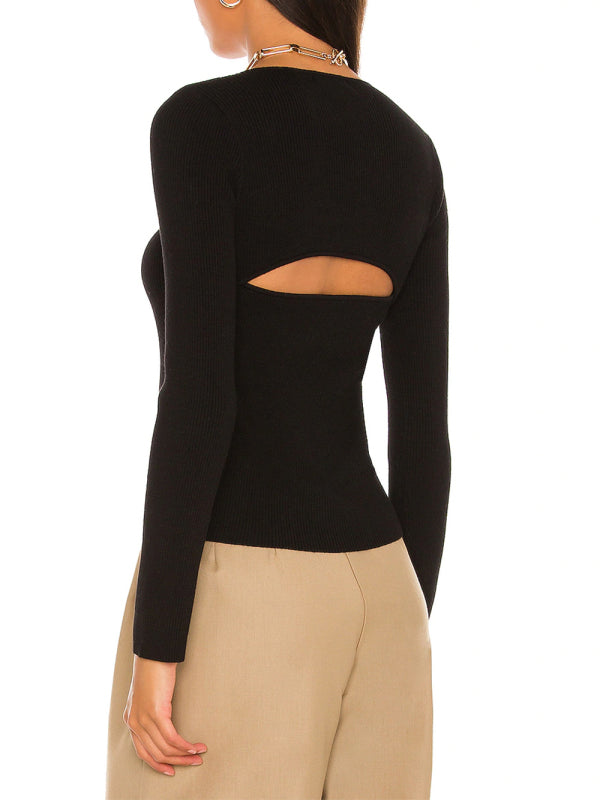 Sexy Elegant Hollow Women’s Knit Blouse（short body length）