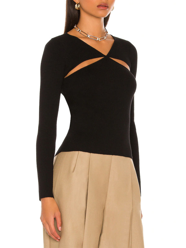 Sexy Elegant Hollow Women’s Knit Blouse（short body length）