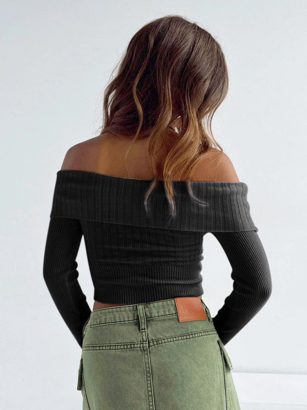 Sexy hot girl’s one-piece collared long-sleeved sweater