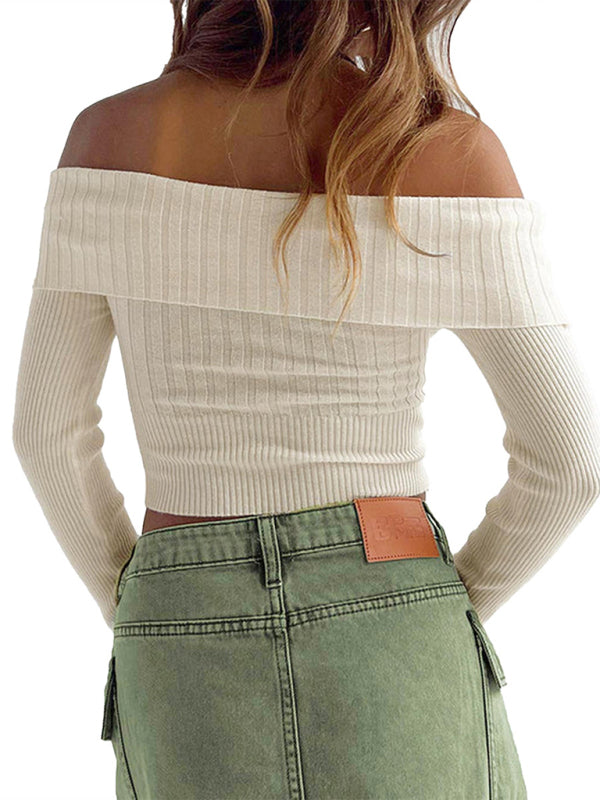 Sexy hot girl’s one-piece collared long-sleeved sweater