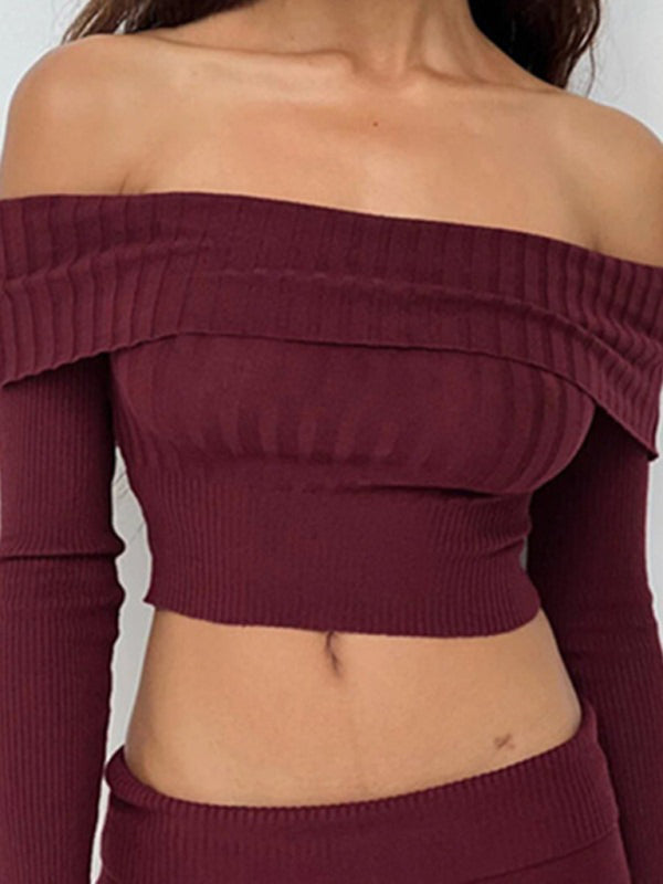 Sexy hot girl’s one-piece collared long-sleeved sweater - Red / S