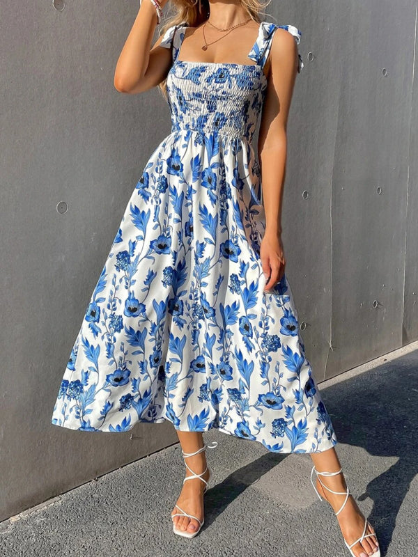 Sexy Slim Dress Sleeveless Sling Print Temperament Women’s Long Dress