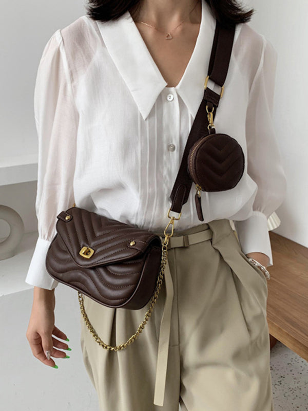 shoulder bag high sense chain messenger bag small bag - Coffee / F