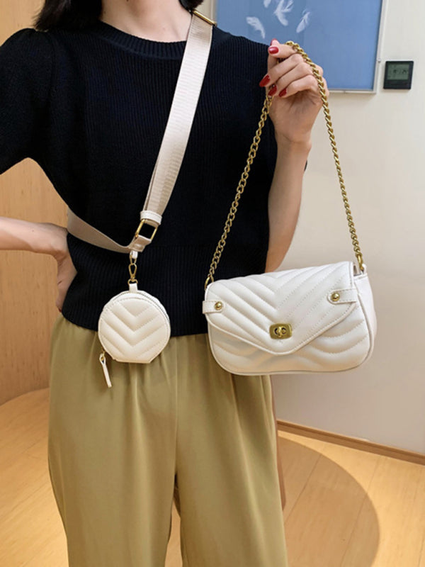 shoulder bag high sense chain messenger bag small bag - White / F