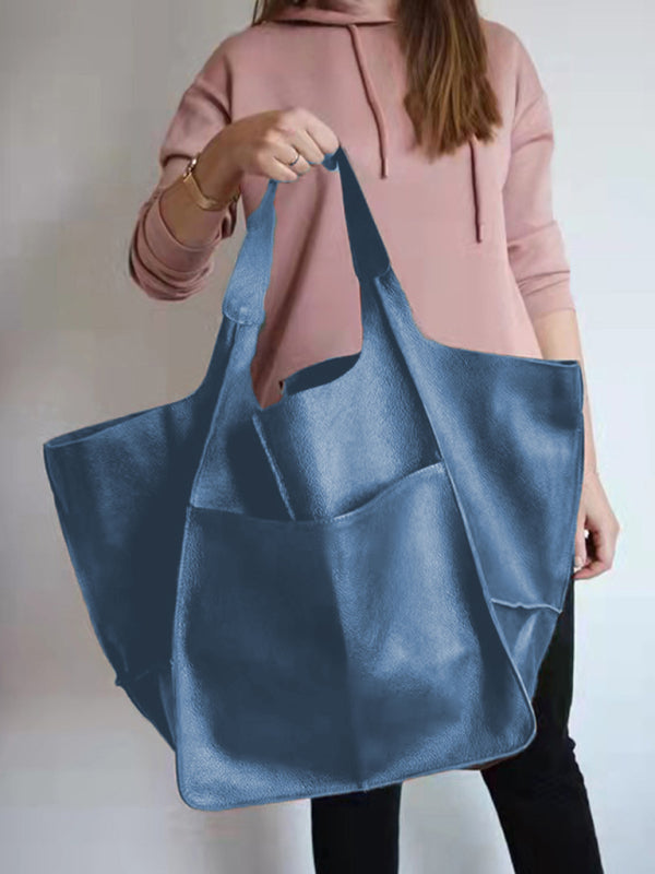 Simple Large Bag Soft Leather Large Capacity One Shoulder Portable Tote Bag - Green / F