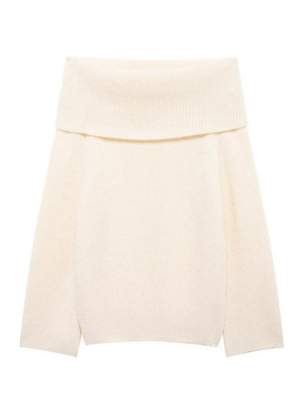 Simple off-shoulder long-sleeved sweater top - Cream / S