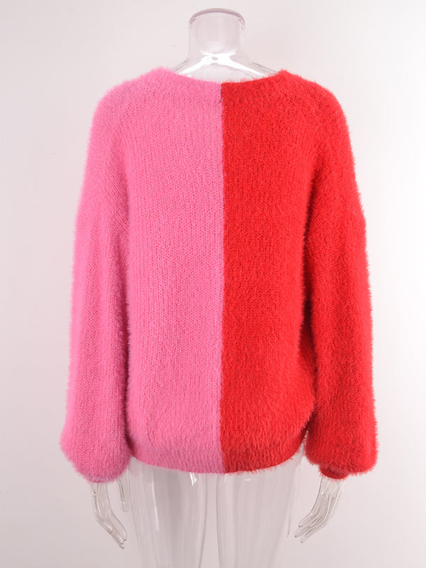 Single-breasted patchwork cardigan sweater