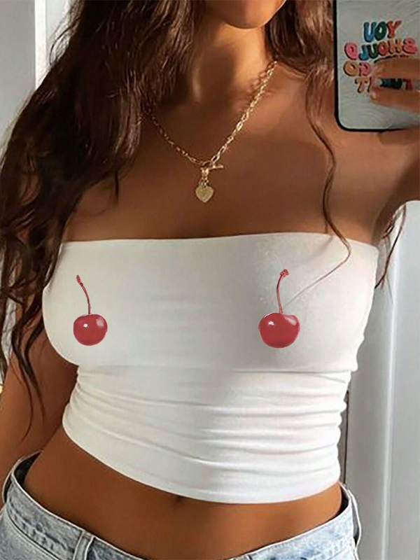 Sleeveless Tube Top with Cherry Print Y2K Top - Pattern2 / S
