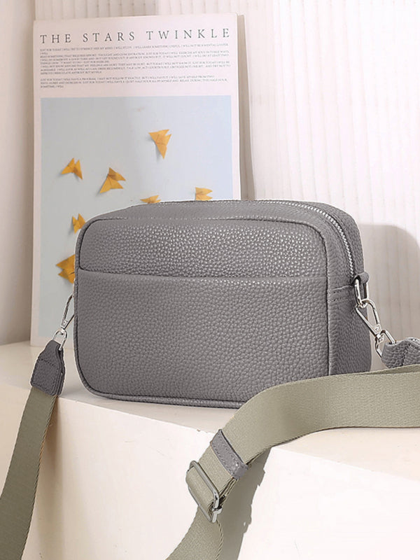 Solid color PU messenger bag women’s small bag ladies shoulder bag small square bag - Khaki / F
