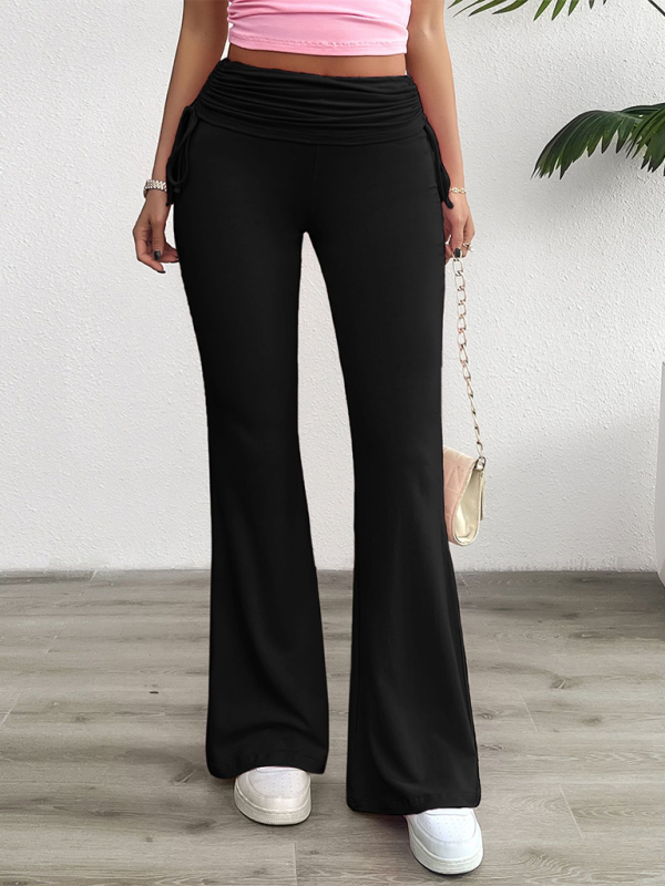 Spring and summer casual solid color slim-fit pleated trousers - Black / S