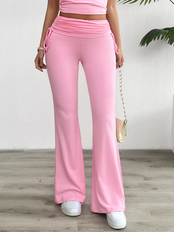 Spring and summer casual solid color slim-fit pleated trousers - Pink / S