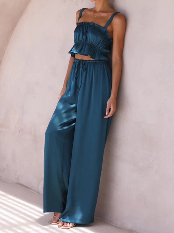 Spring and summer women’s clothing one-neck suspenders wide-leg pants fashion suit