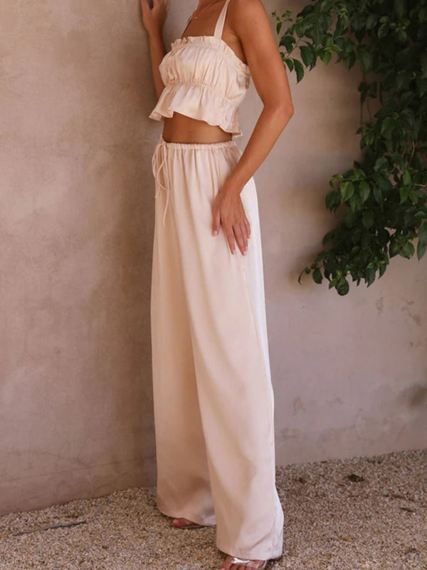 Spring and summer women’s clothing one-neck suspenders wide-leg pants fashion suit