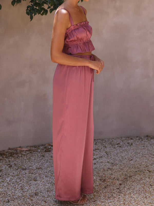 Spring and summer women’s clothing one-neck suspenders wide-leg pants fashion suit