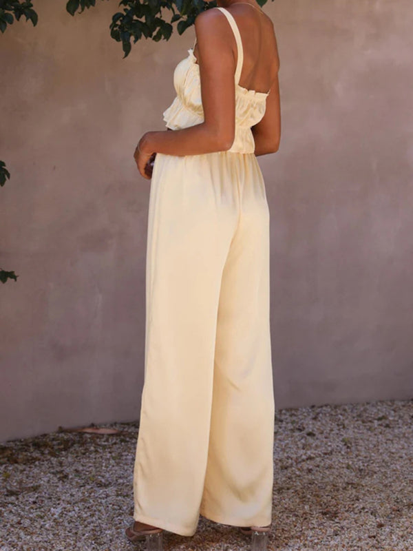Spring and summer women’s clothing one-neck suspenders wide-leg pants fashion suit