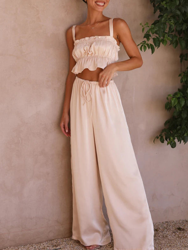 Spring and summer women’s clothing one-neck suspenders wide-leg pants fashion suit