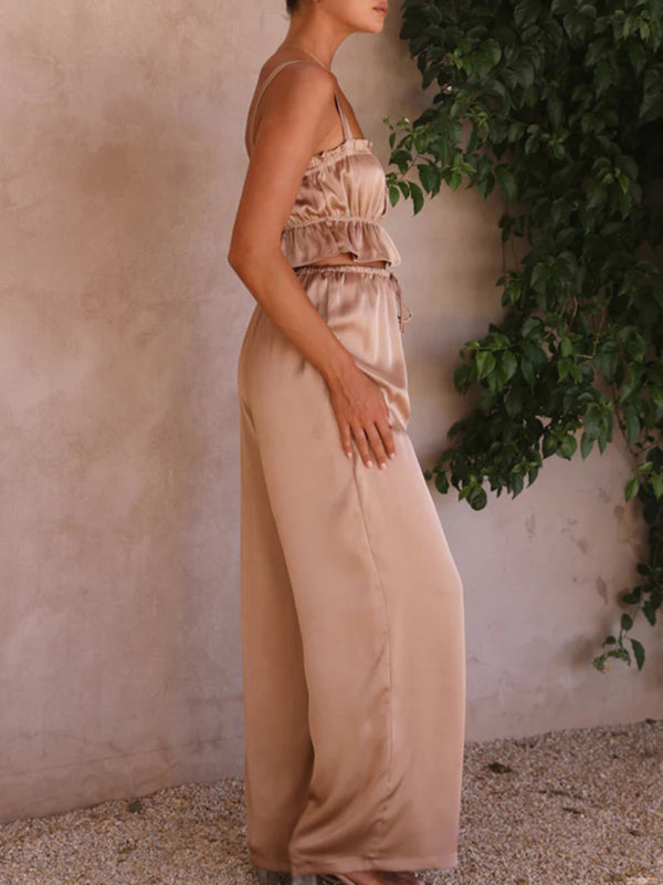 Spring and summer women’s clothing one-neck suspenders wide-leg pants fashion suit